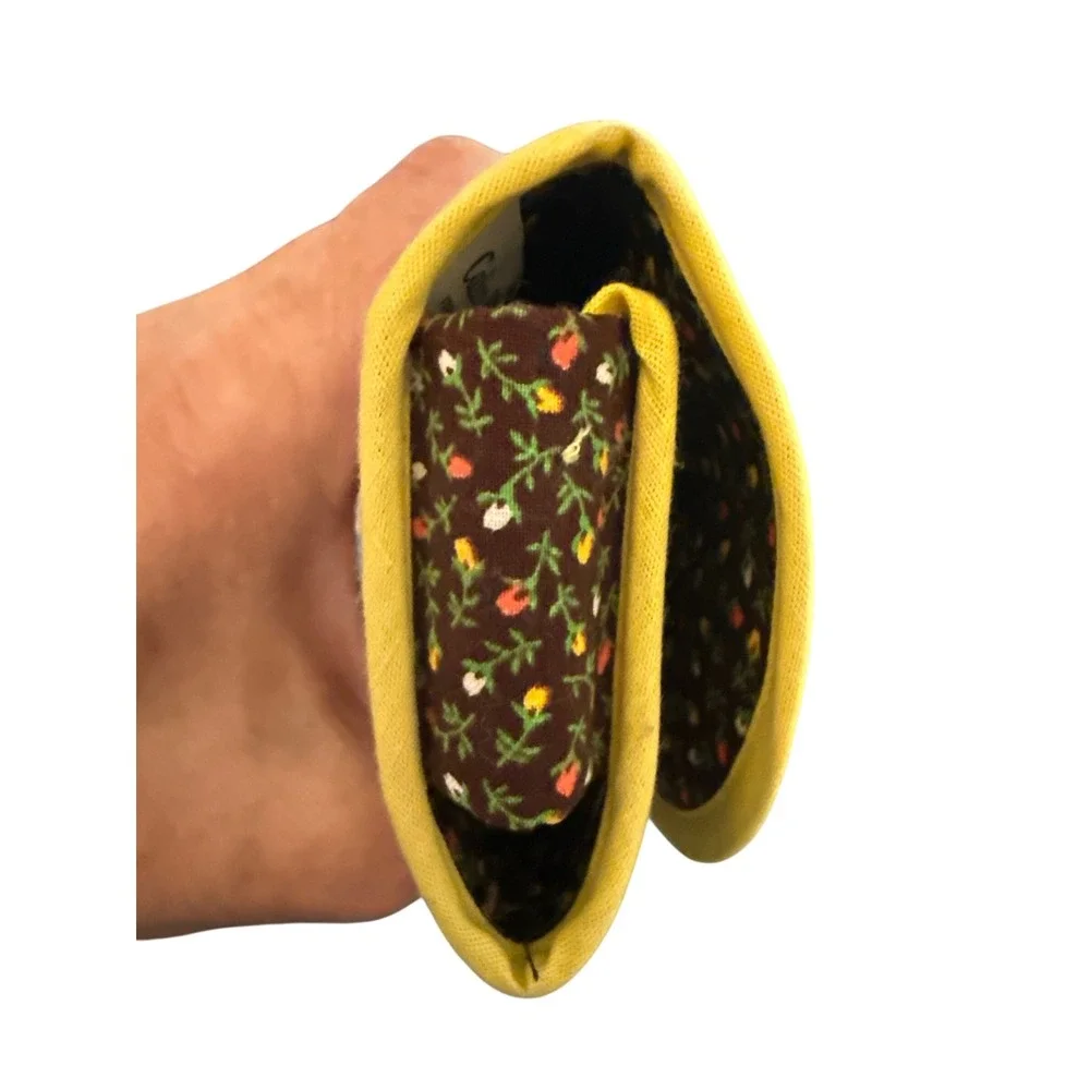 Vintage Calico Hill Floral Eyeglass Case Brown Yellow Cottagecore Ditsy Print